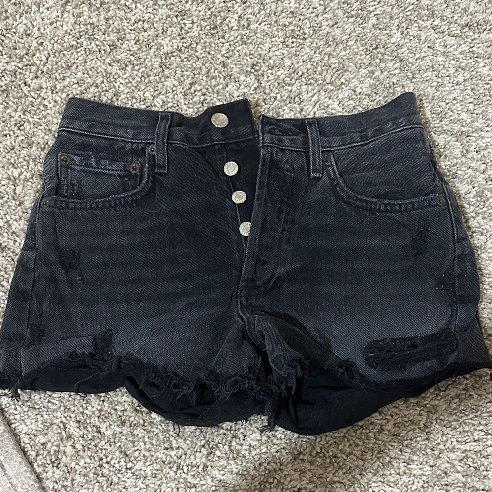 Agolde Black Distressed Jean Shorts